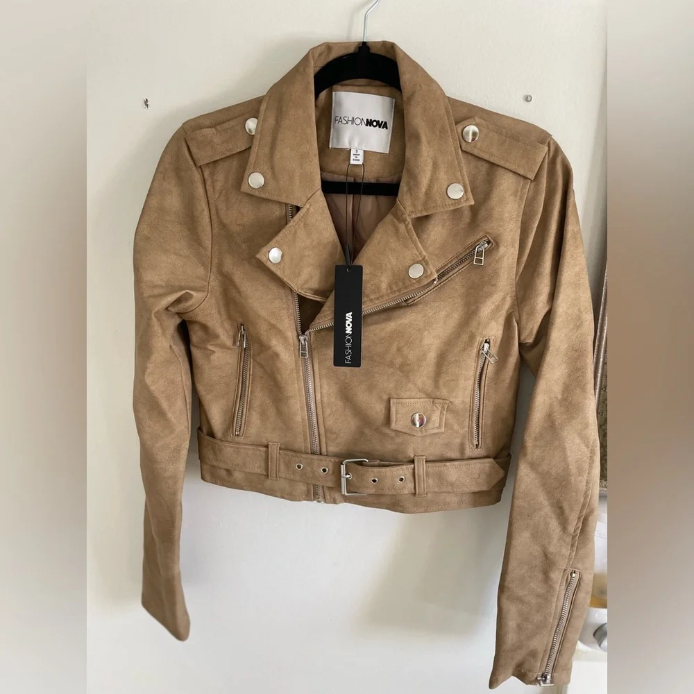 Light brown faux leather motor jacket - Picture 1 of 3